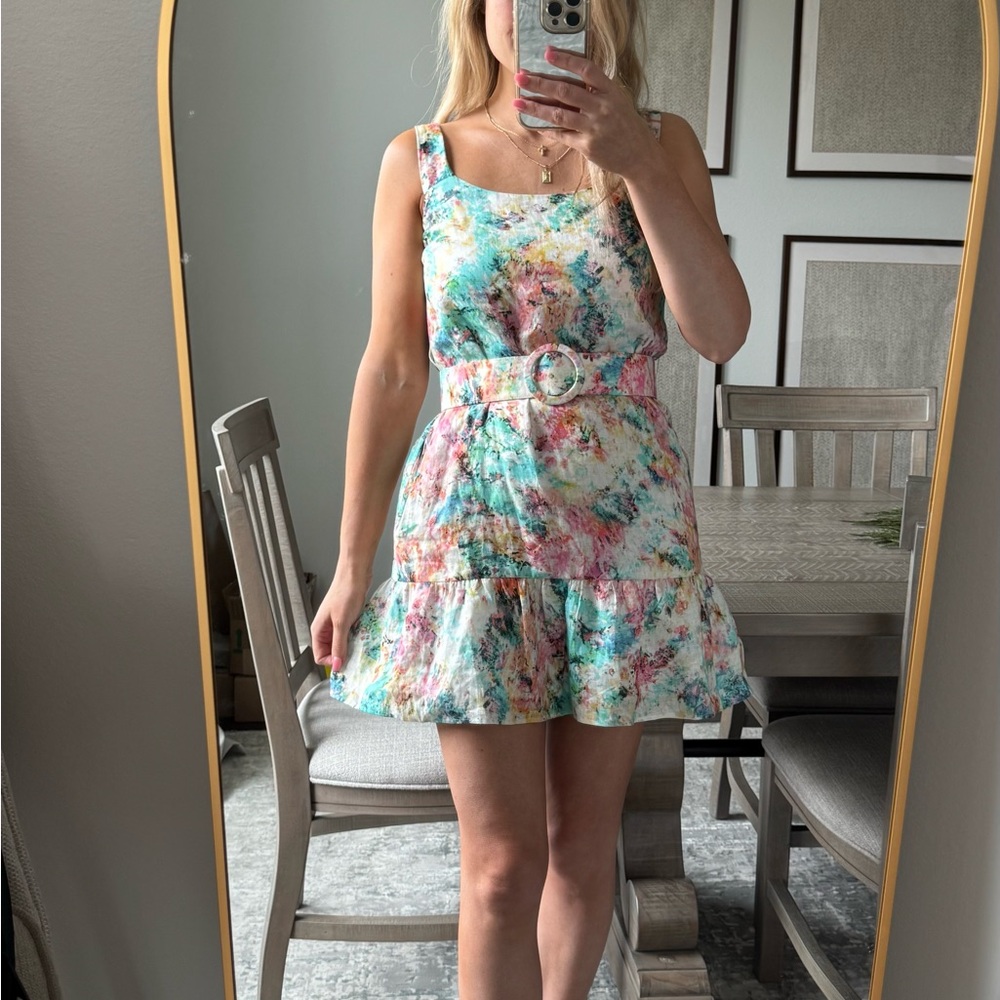 Pastel Floral Sleeveless Spring Summer Belted Dress - Picture 10 of 12